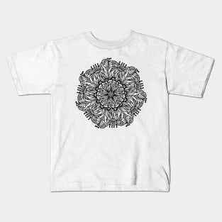 Floral mandala black and white 1 Kids T-Shirt